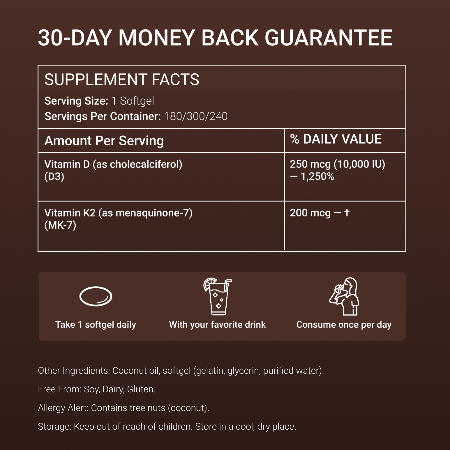 Vitamin D3 K2 Supplement Softgels